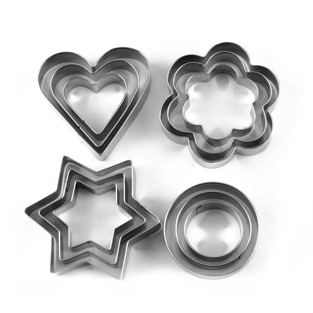 0813 Cookie Cutter Stainless Steel Cookie Cutter with Shape Heart Round Star and Flower (12 Pieces)