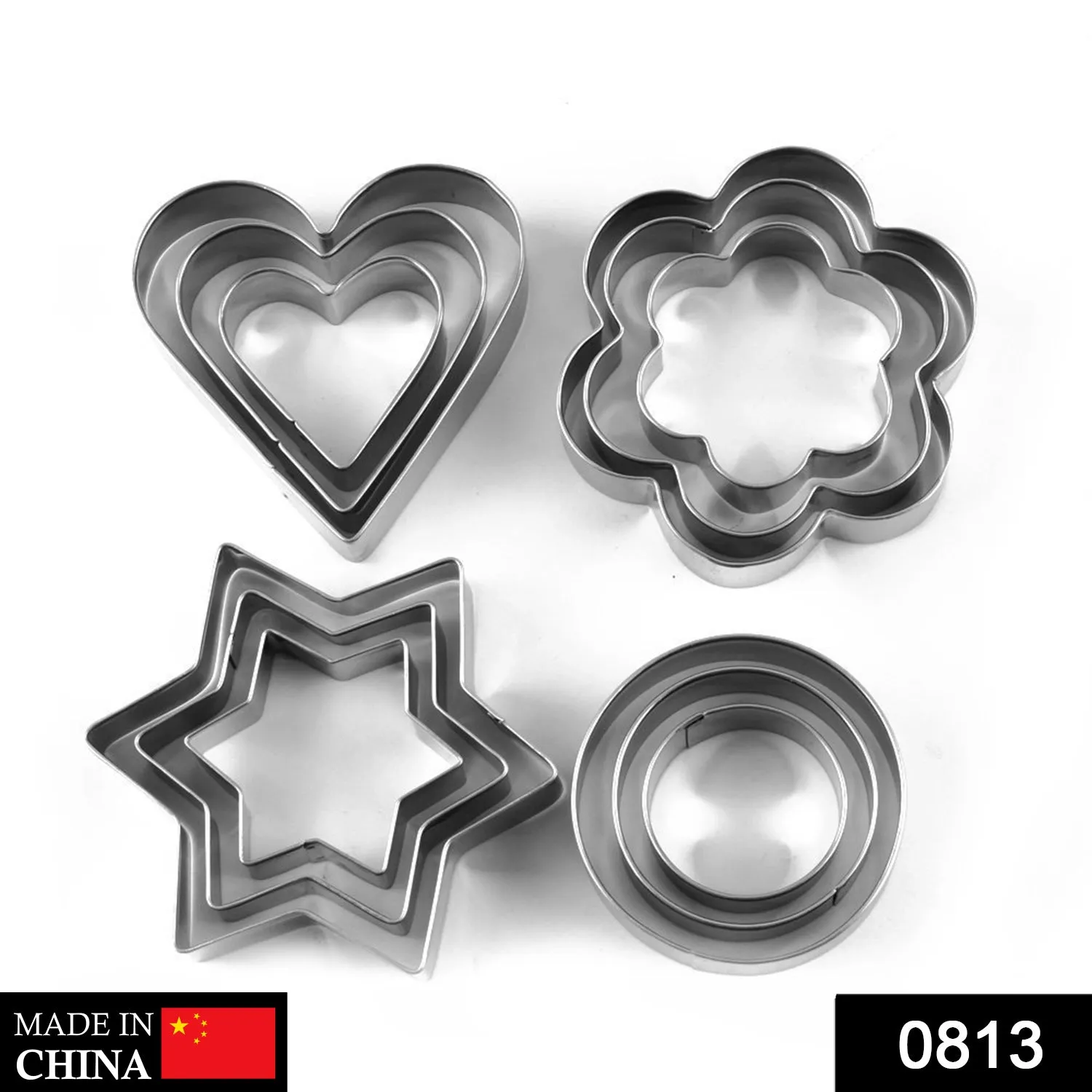 0813 Cookie Cutter Stainless Steel Cookie Cutter with Shape Heart Round Star and Flower (12 Pieces)