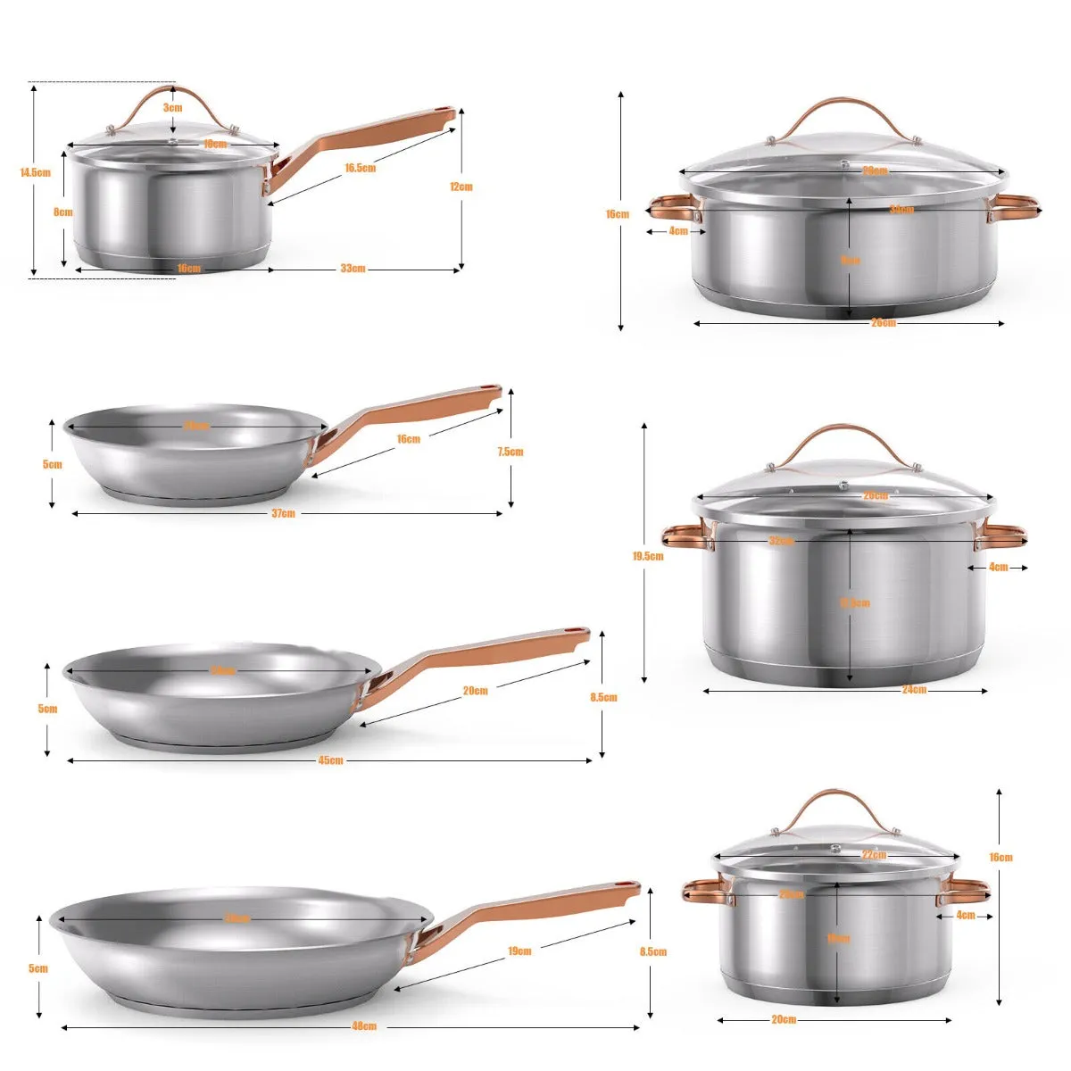 11 Pieces Stainless Steel Cookware Set with Glass Lid and Handles