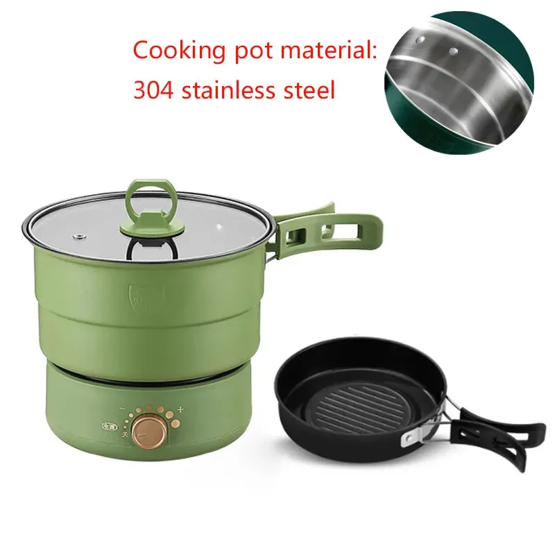 110V/220V Electric Split Cooking Pot Foldable Multicooker Frying Pan Hotpot Steamer Rice Cooker Soup Maker Water Boiler Travel