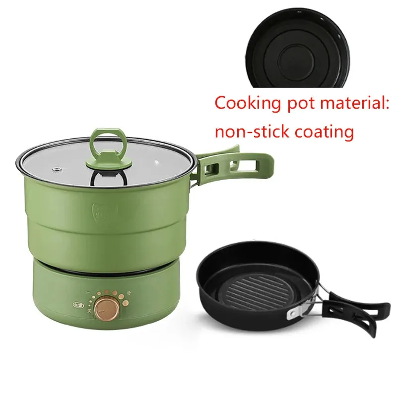 110V/220V Electric Split Cooking Pot Foldable Multicooker Frying Pan Hotpot Steamer Rice Cooker Soup Maker Water Boiler Travel