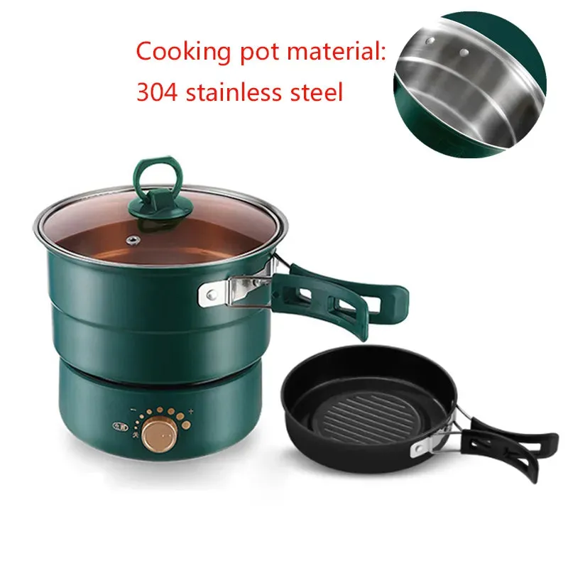 110V/220V Electric Split Cooking Pot Foldable Multicooker Frying Pan Hotpot Steamer Rice Cooker Soup Maker Water Boiler Travel