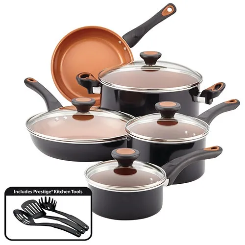 12pc Glide Copper Ceramic Nonstick Cookware Black