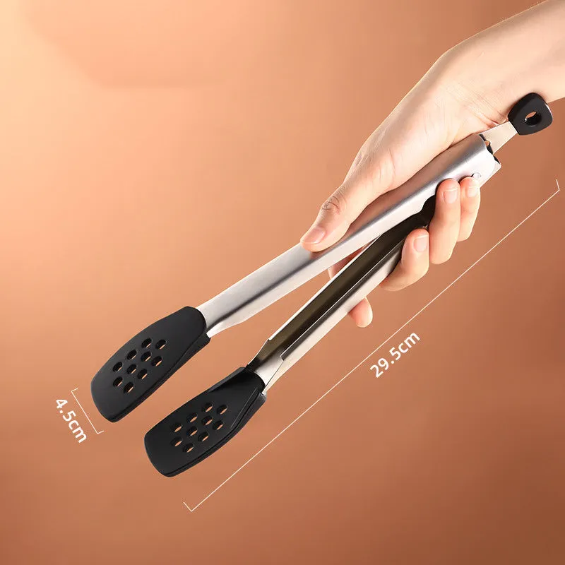 304 Stainless Steel Food Tongs Steak Barbecue Barbecue Bread Cake Food Tongs Silicone Tongs