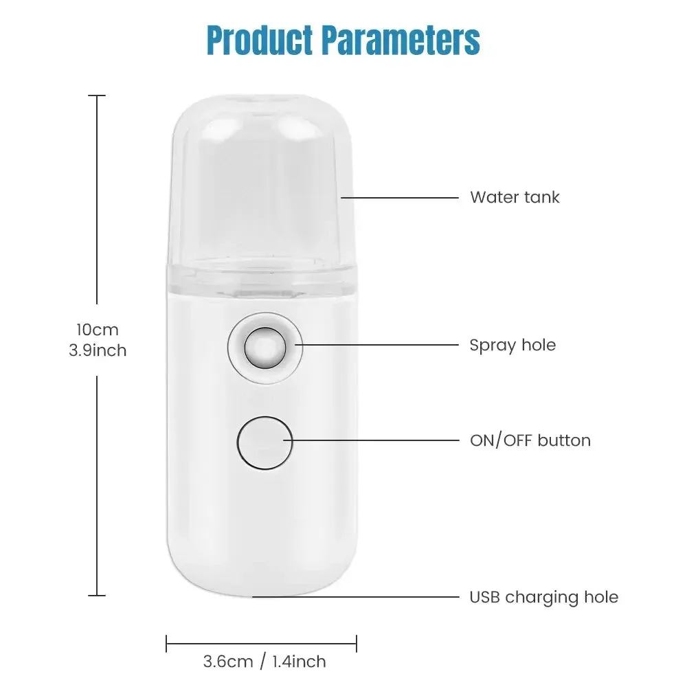 30ML Mini Facial Steamer Nano Mister Facial Sprayer USB Nebulizer Humidifier Moi