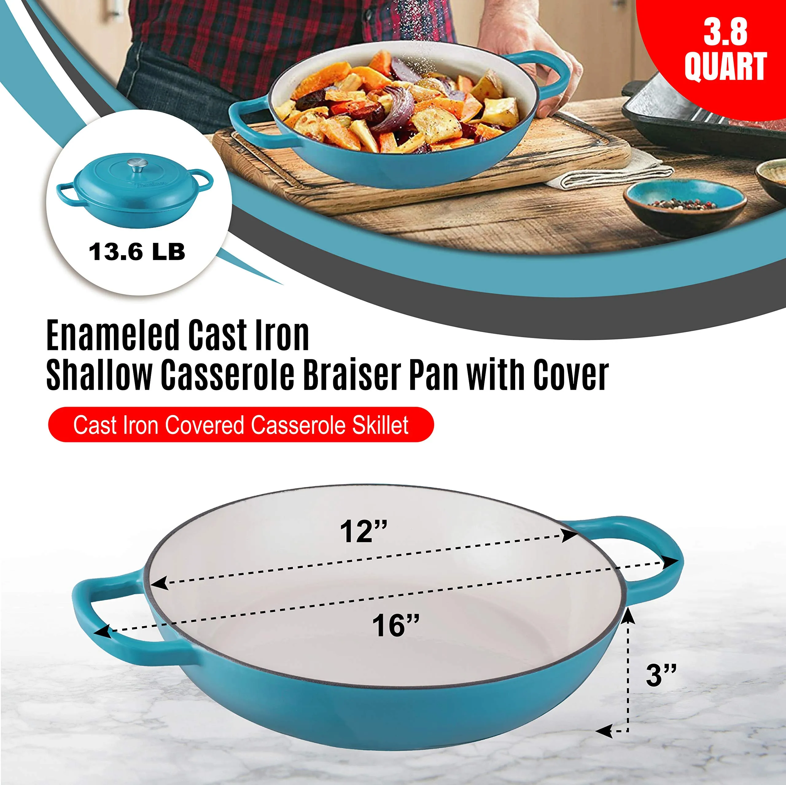 4 Piece Multi-Purpose Enameled Cast Iron Cooking Set, 5 Quart Double Dutch Oven   4.5