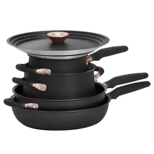 6pc Essentials Hard Anodized Nonstick & Stainless Cookware Set, Matte Black