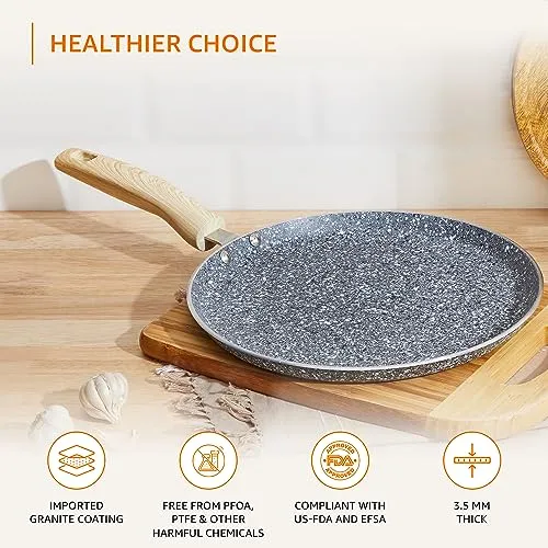 amazon basics Non-Stick Cookware Set, Granite Finish, Induction Base (1 Dosa Tawa - 28 cm; Granito Grey)