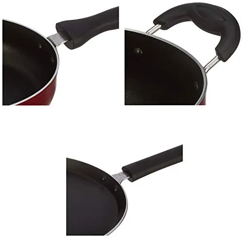 Amazon Brand - Solimo 3-Piece Aluminium Cookware Set - Fry Pan,Kadhai&Tawa|2-Way 3 Layer Non-Stick Coating|Induction Friendly Design|Pfoa Free|High Temperature Resistant Exterior Coating,Maroon