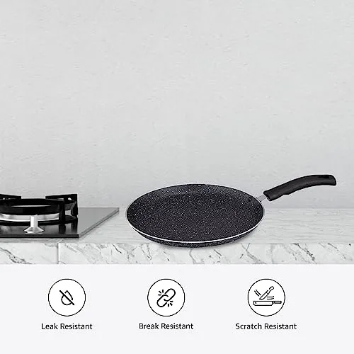 Amazon Brand - Solimo Aluminium Non-Stick Dosa Tawa | Granite Finish | Induction Base | Pfoa Free | High Temperature Resistant Exterior Coating | 25 Cm | Grey