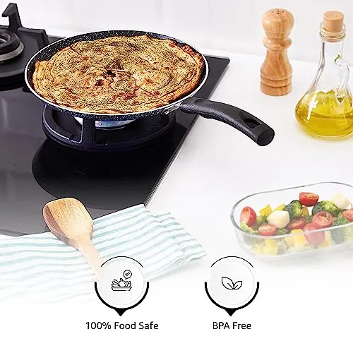 Amazon Brand - Solimo Aluminium Non-Stick Dosa Tawa | Granite Finish | Induction Base | Pfoa Free | High Temperature Resistant Exterior Coating | 25 Cm | Grey