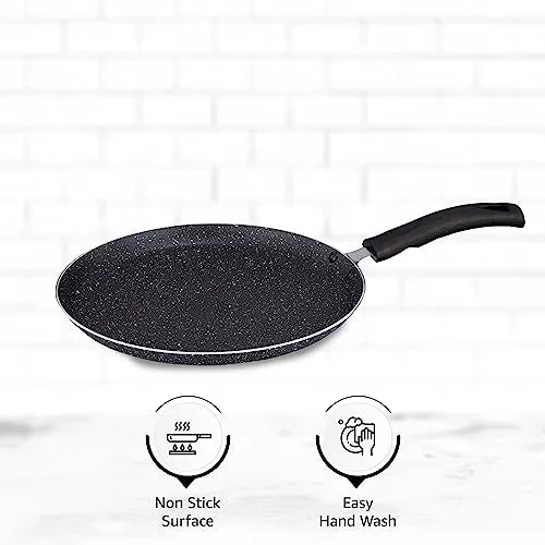 Amazon Brand - Solimo Aluminium Non-Stick Dosa Tawa | Granite Finish | Induction Base | Pfoa Free | High Temperature Resistant Exterior Coating | 25 Cm | Grey