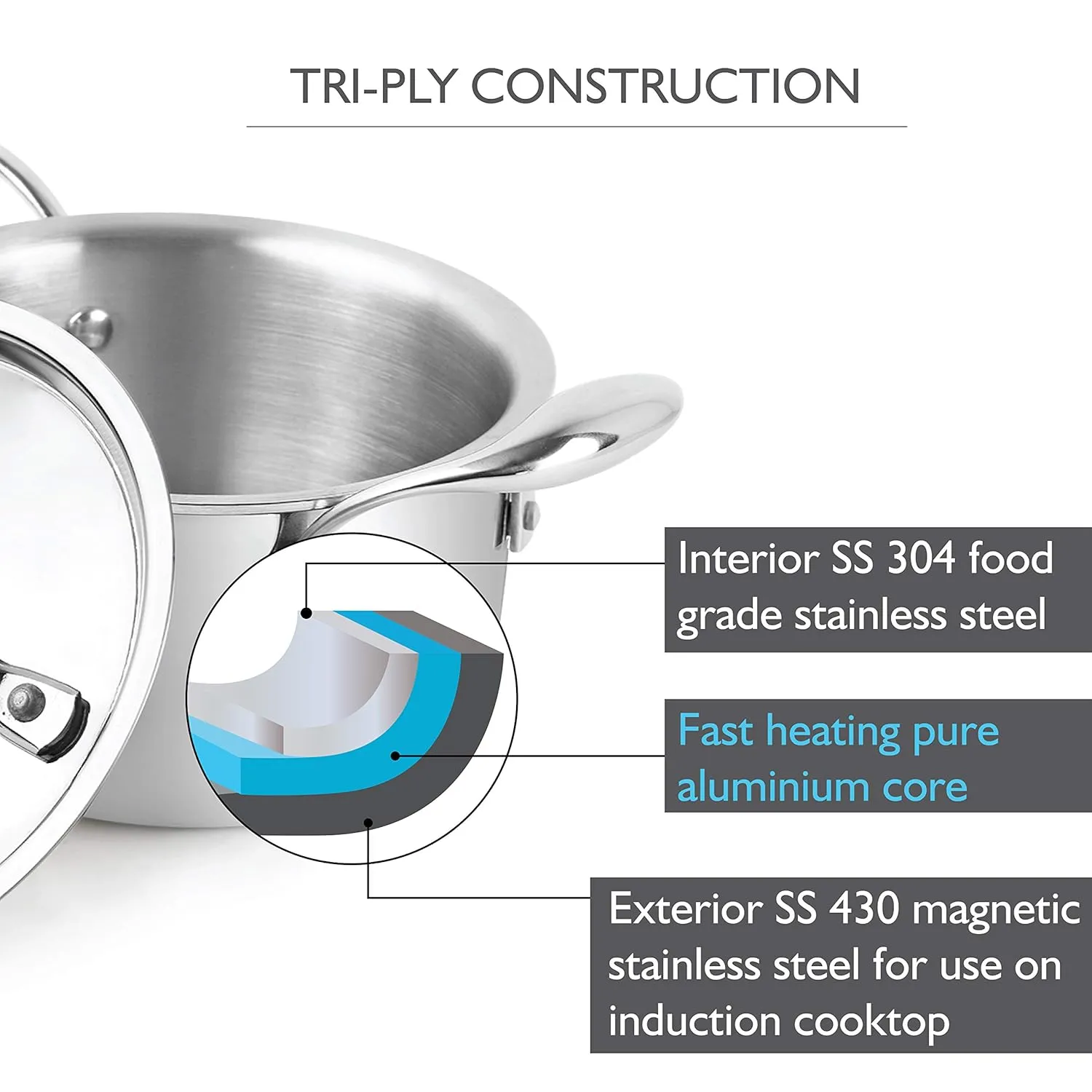 Armour Tri-Ply Induction Base Casserole with Lid