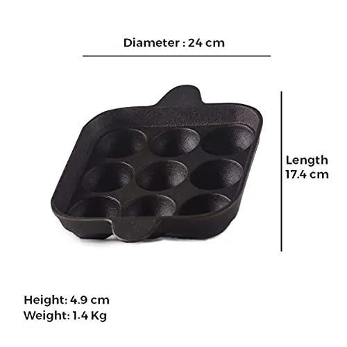 Bharath Agencies Cast Iron 9 Cavity Tawa (Black)