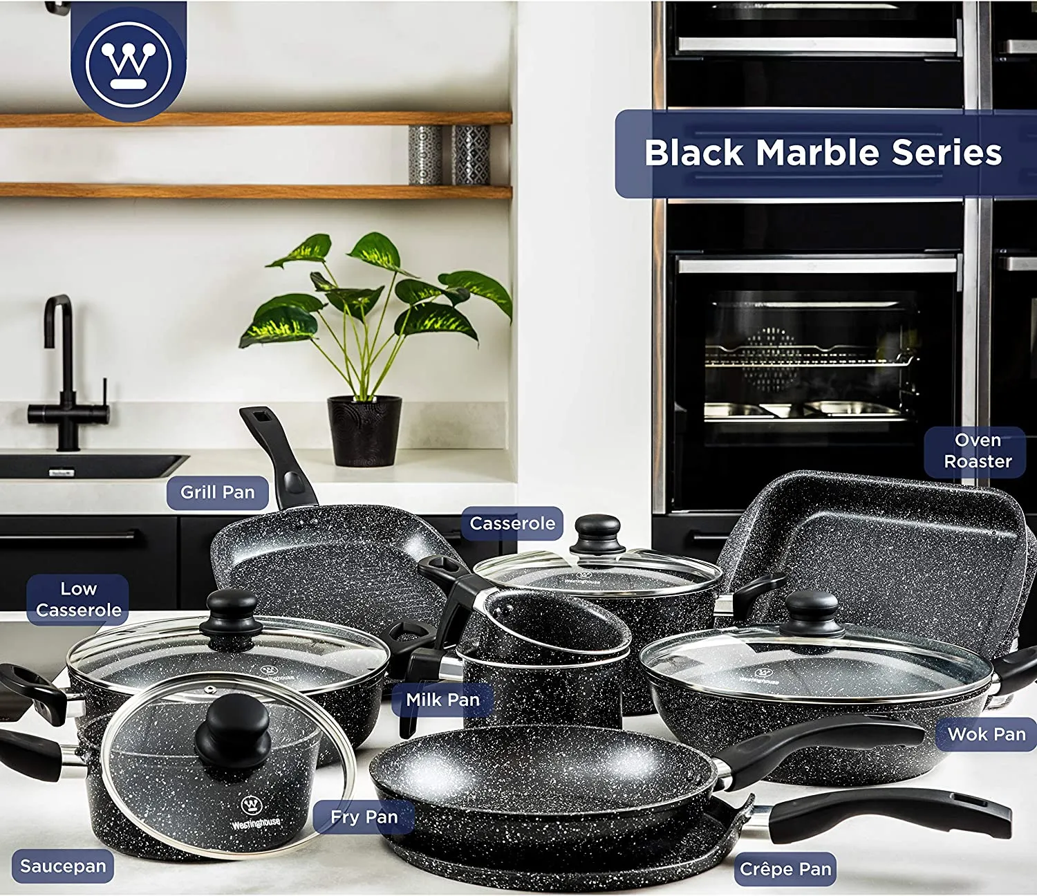 Black marble frying pan (10.2")