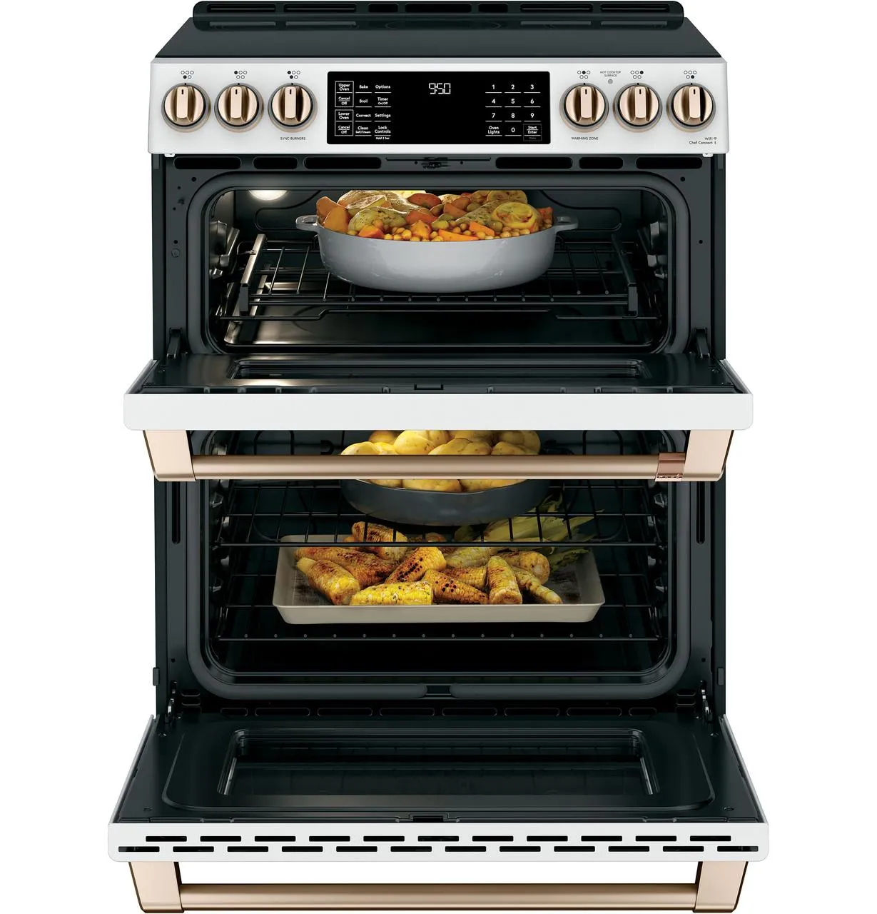 Cafe CHS950P4MW2 Caf(eback)™ 30" Smart Slide-In, Front-Control, Induction and Convection Double-Oven Range