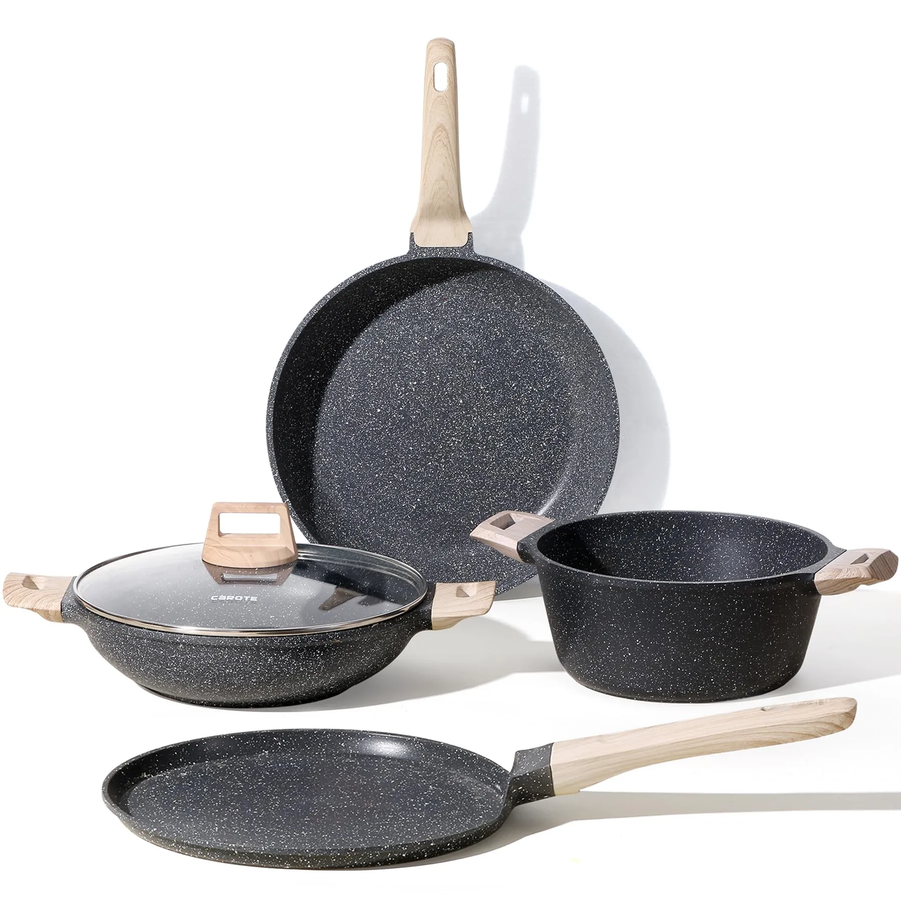 Carote 4 Pieces Pots And Pans Set Nonstick, Kitchen Cookware Sets, Induction Cookware, Pans For Cooking, Healthy Low-Fat (Ew) - Granite