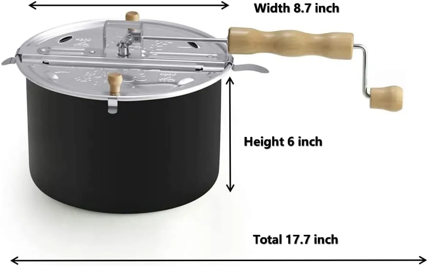 Cook N Home Stovetop Popcorn Popper with Crank, 6-Quart Aluminum Popcorn Pot, Black