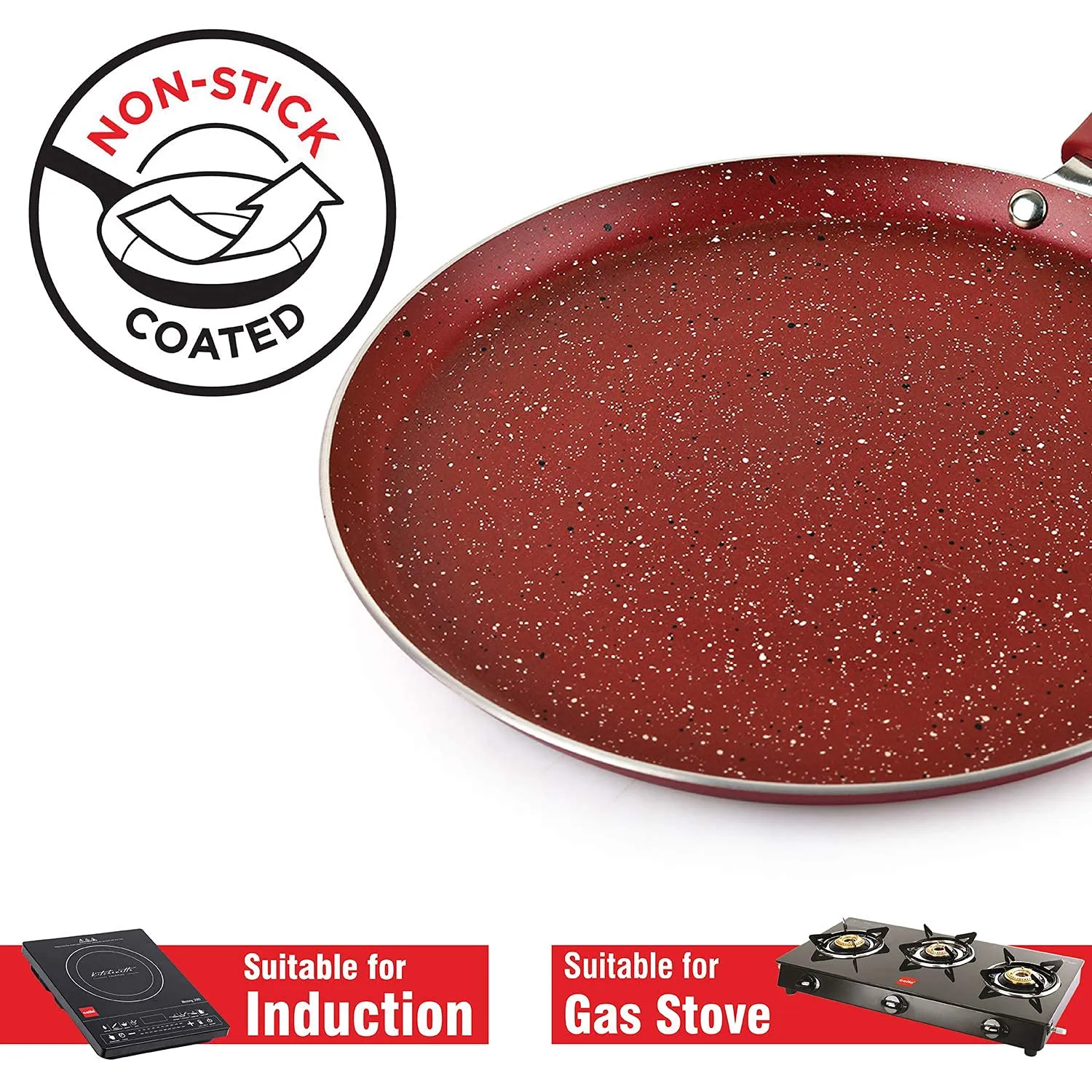 Cookwell Induction Base Granite Dosa Tawa with Detachable Handle