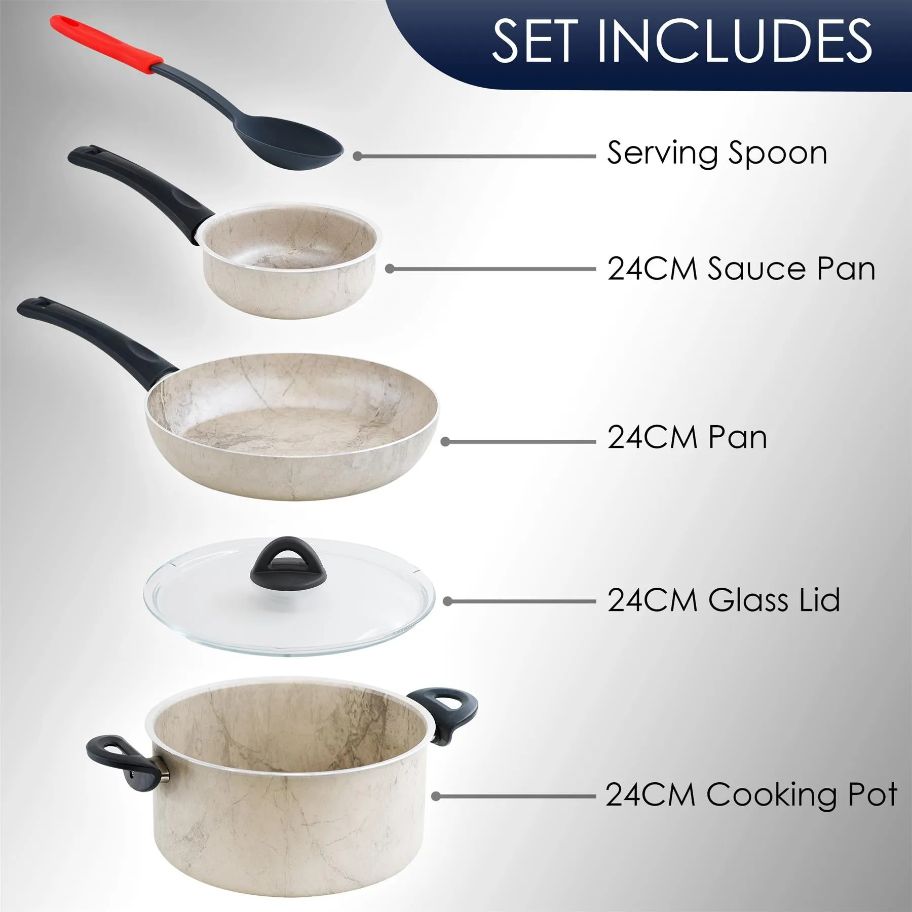 Cream 5 pc Non-Stick Pots and Pans Set