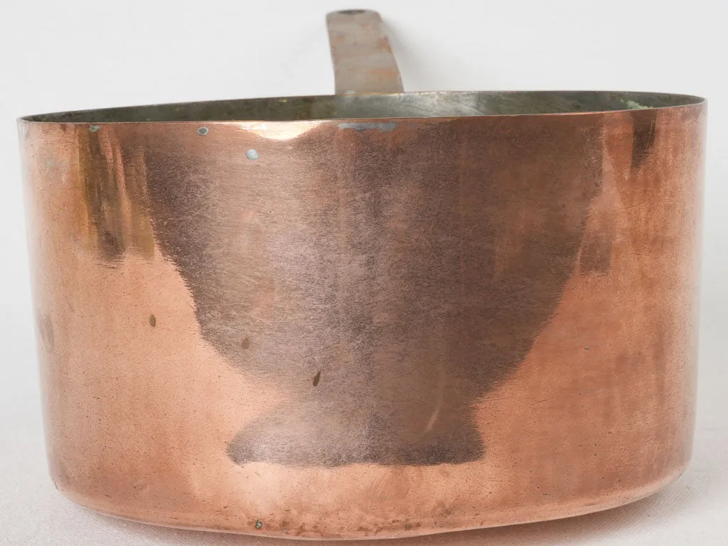 Deep 19th-century French copper saucepan w/ wrought iron handle