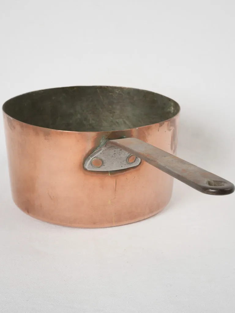 Deep 19th-century French copper saucepan w/ wrought iron handle