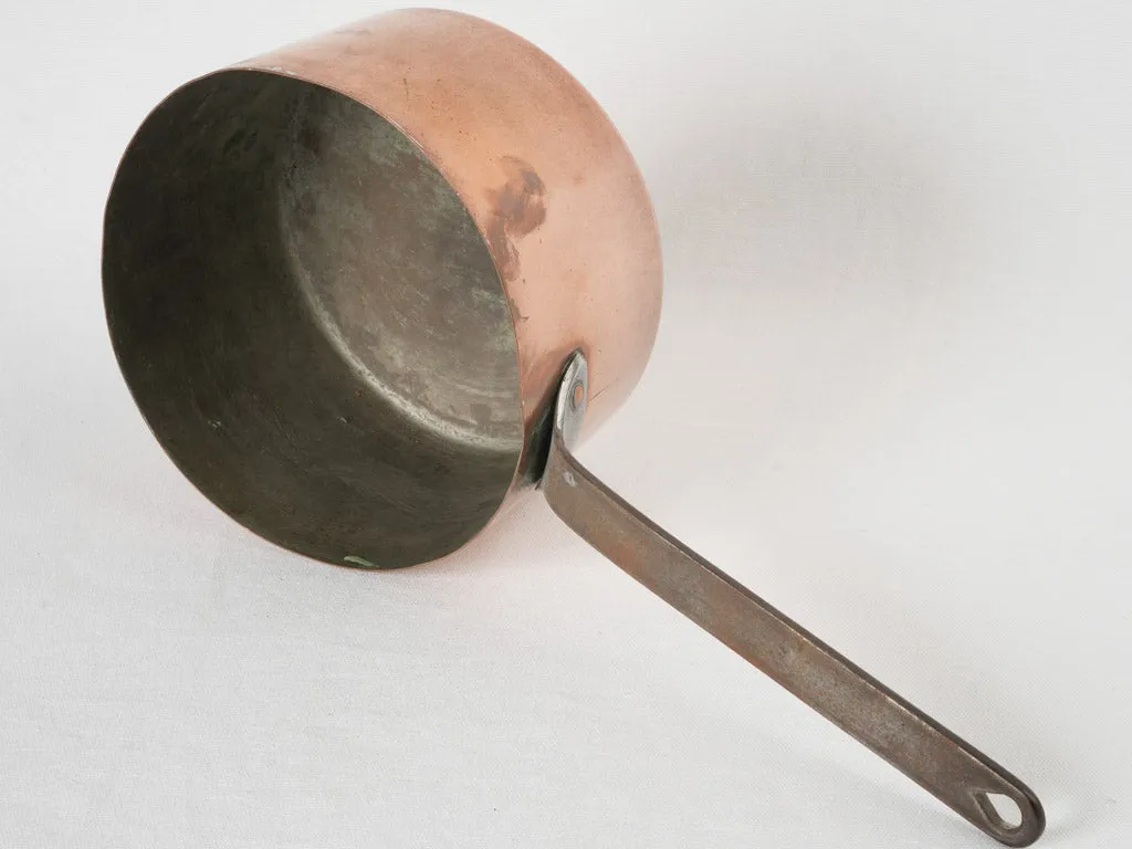 Deep 19th-century French copper saucepan w/ wrought iron handle