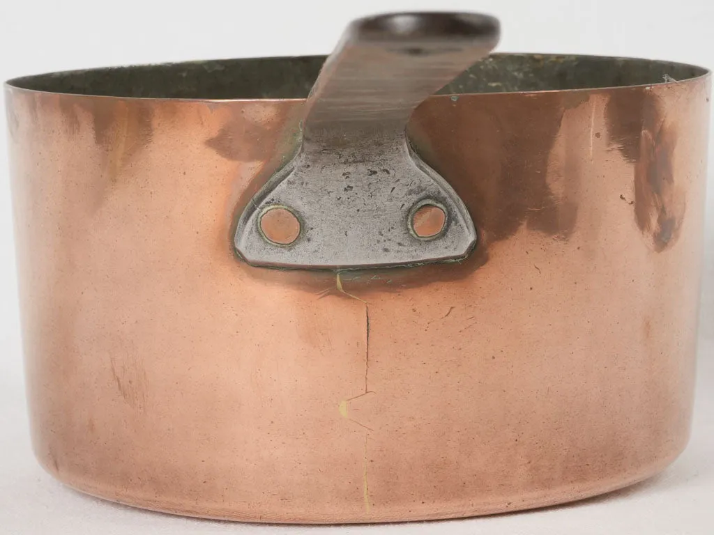 Deep 19th-century French copper saucepan w/ wrought iron handle