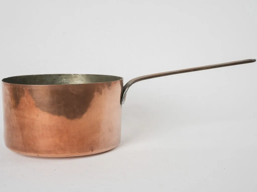 Deep 19th-century French copper saucepan w/ wrought iron handle