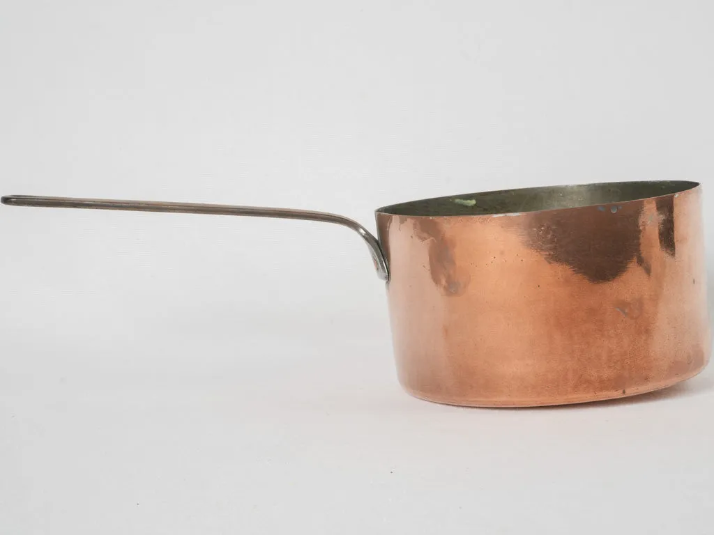 Deep 19th-century French copper saucepan w/ wrought iron handle