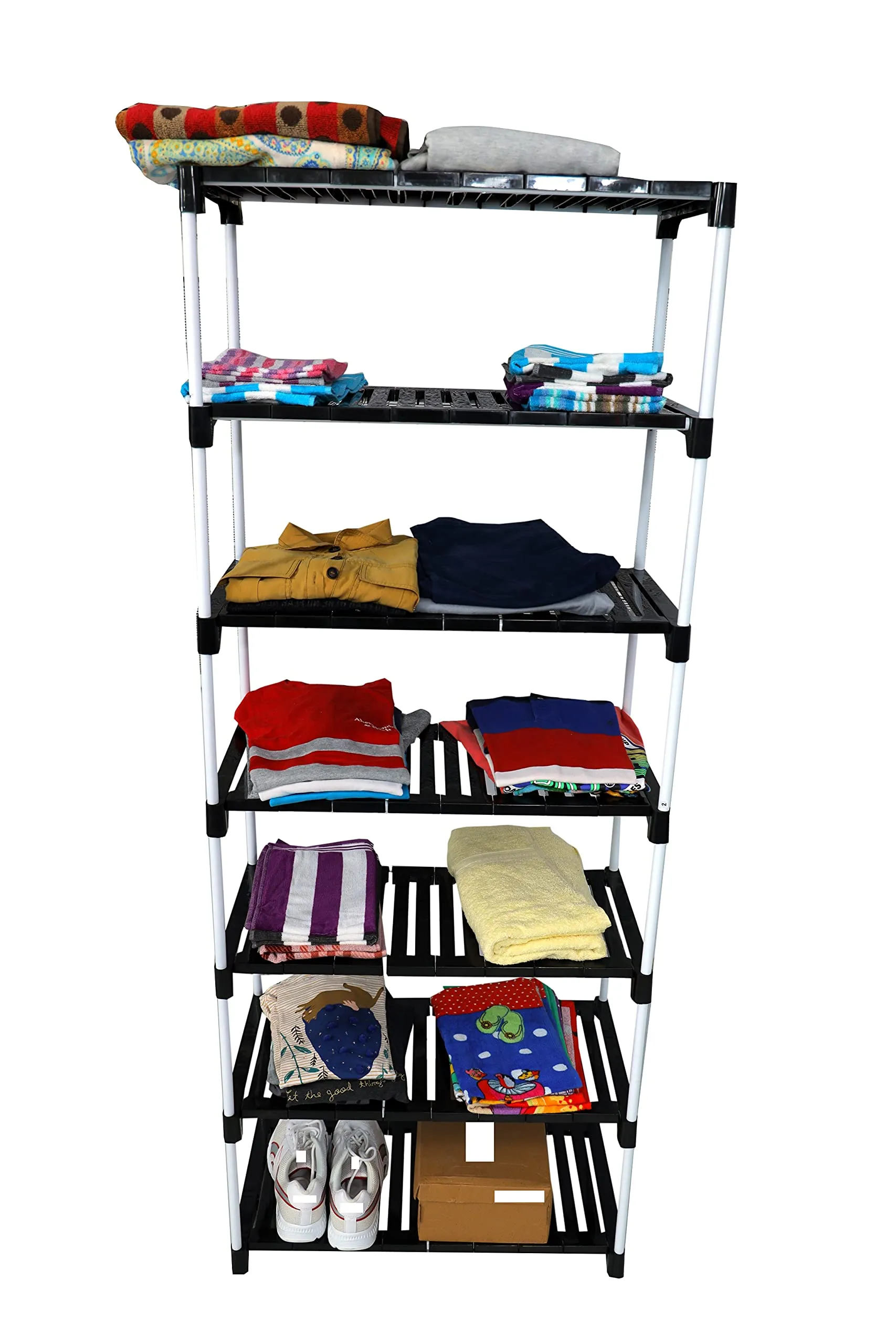 Dhani Creations Strong, Durable, Easy to Assemble Utility Foldable Multipurpose Shoe Rack for Home | Storage Rack for Footwear, Clothes, Book Rack Organizer 7 Shelves Shoe Stand