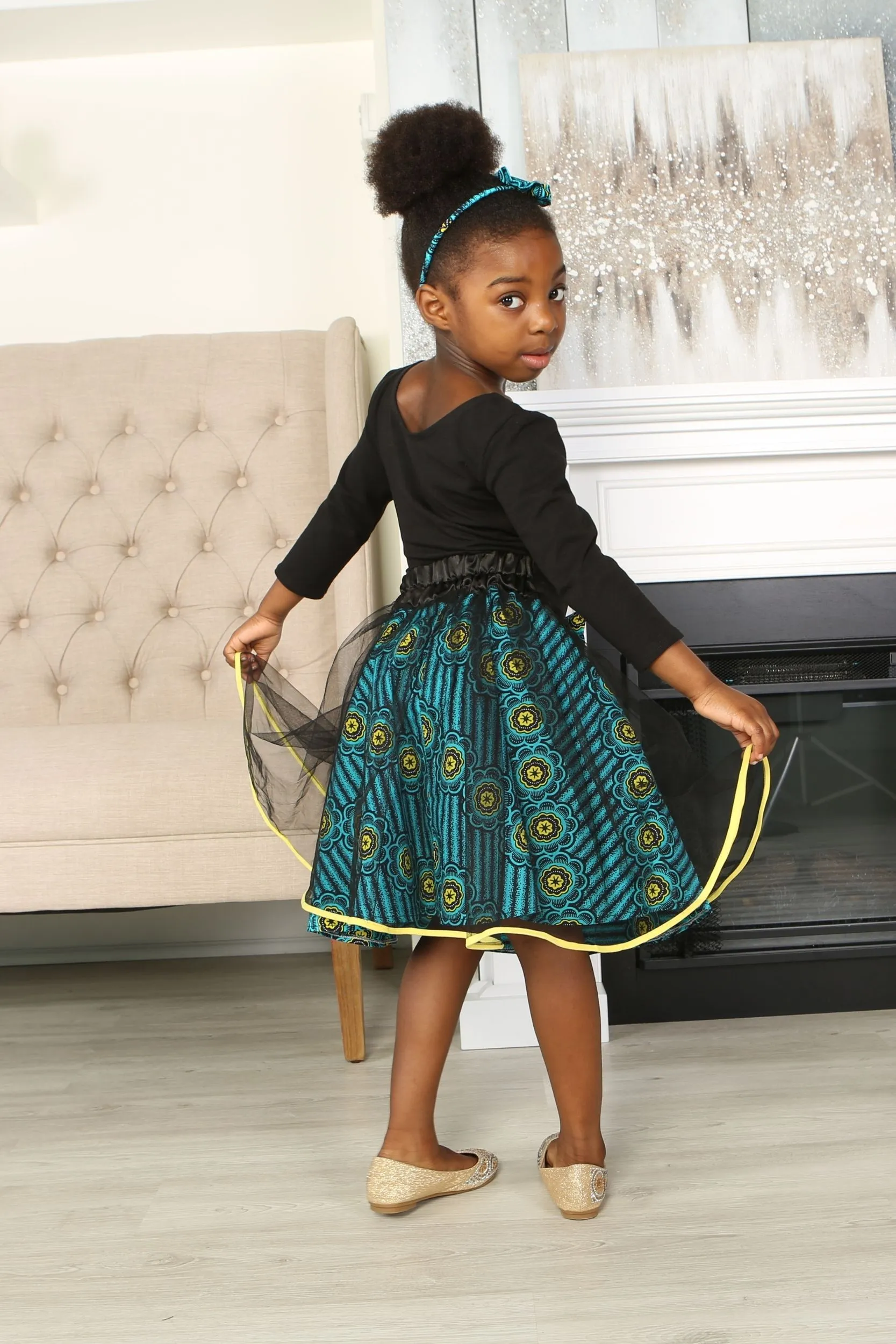 DIDI AFRICAN PRINT GIRLS' FLARED TULLE SKIRT