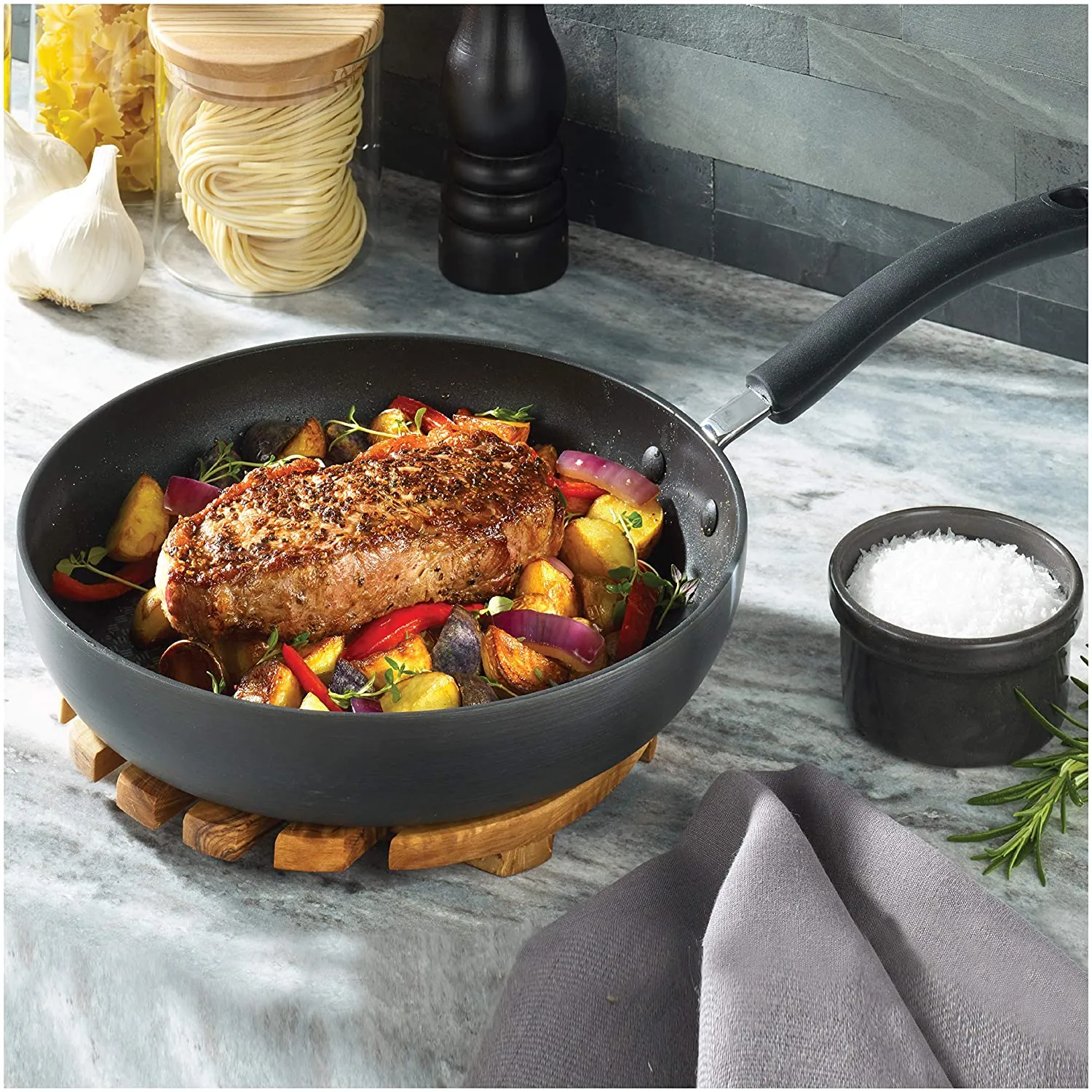 Dishwasher Safe Cookware Fry Pan with Lid Hard Anodized Titanium Nonstick, 12-Inch, Black