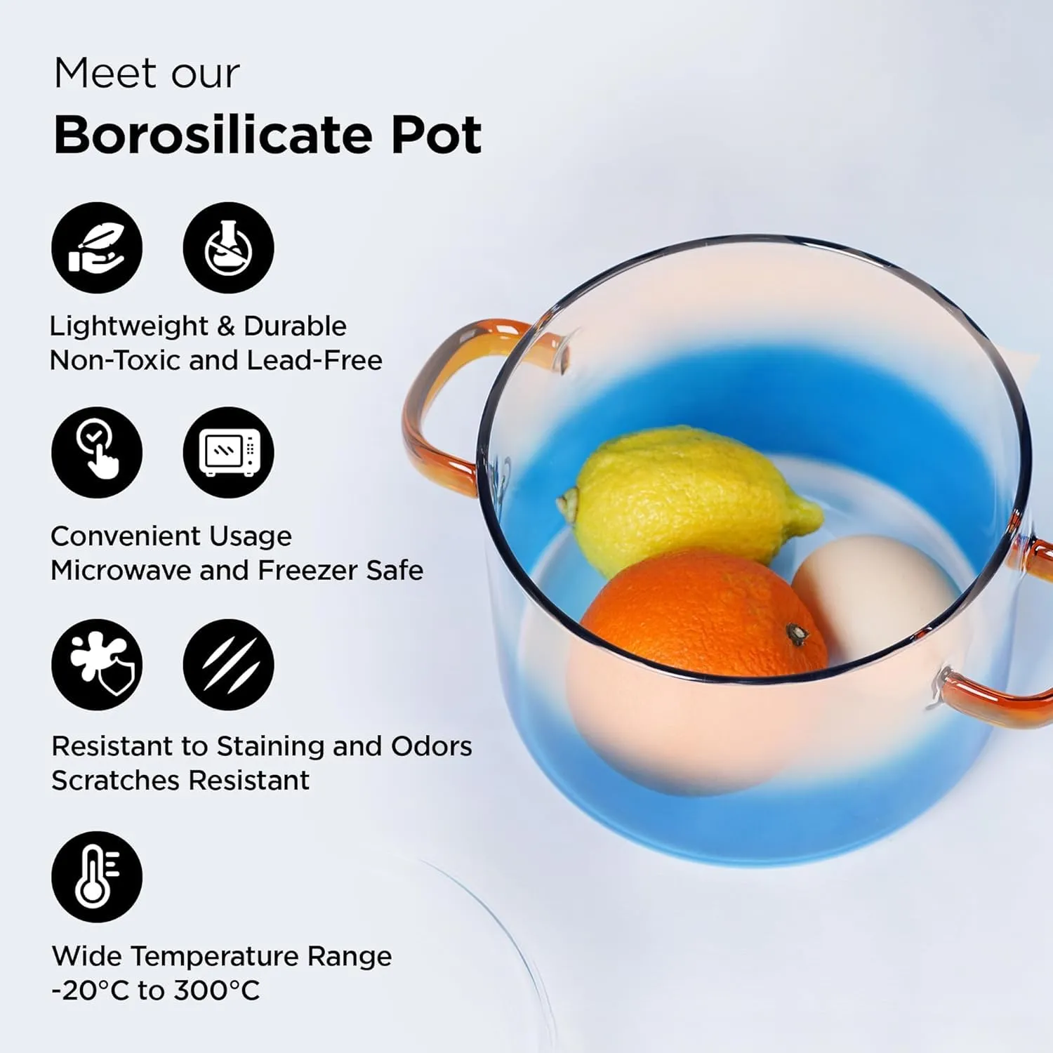 Ekhasa Borosilicate Glass Cookware for Gas Stove | Transparent Cooking Pot Pan Handi with Lid & Handle (1.5 L) | Glass Utensils for Cooking Biryani, Rice, Noodles, etc. | Microwave Safe Serveware