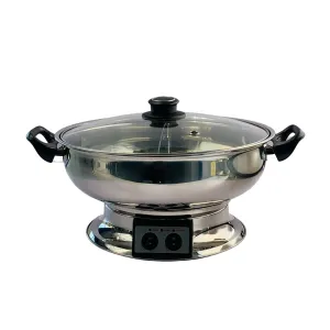 Electric Hotpot Divided Steamboat with Glass Lid and Handles 4.2L by London Wok