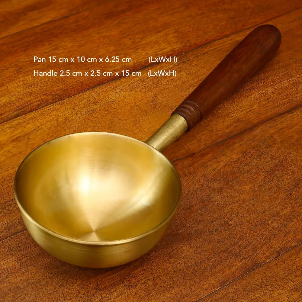 Ellementry Arra Brass Tadka Pan With Wooden Handle (250 Ml) | Vaghar/Chounk/Baghar/Vaghariya Pan For Spice Seasoning, Heating, Roasting And Frying Dal/Spices | Non-Toxic And Non-Stick Cookware - 30 Cm