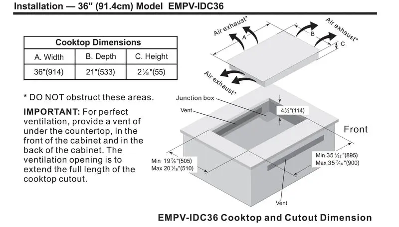 Empava Induction Cooktop 36" Electric Stove with 5 Burners and Touch Control Vitro Ceramic Glass Black New