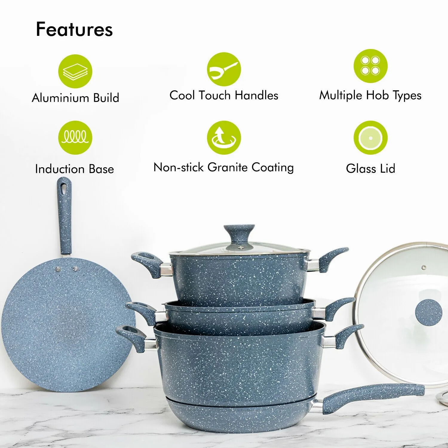 Five-Piece Non-Stick Granite Cookware Set With Utensils