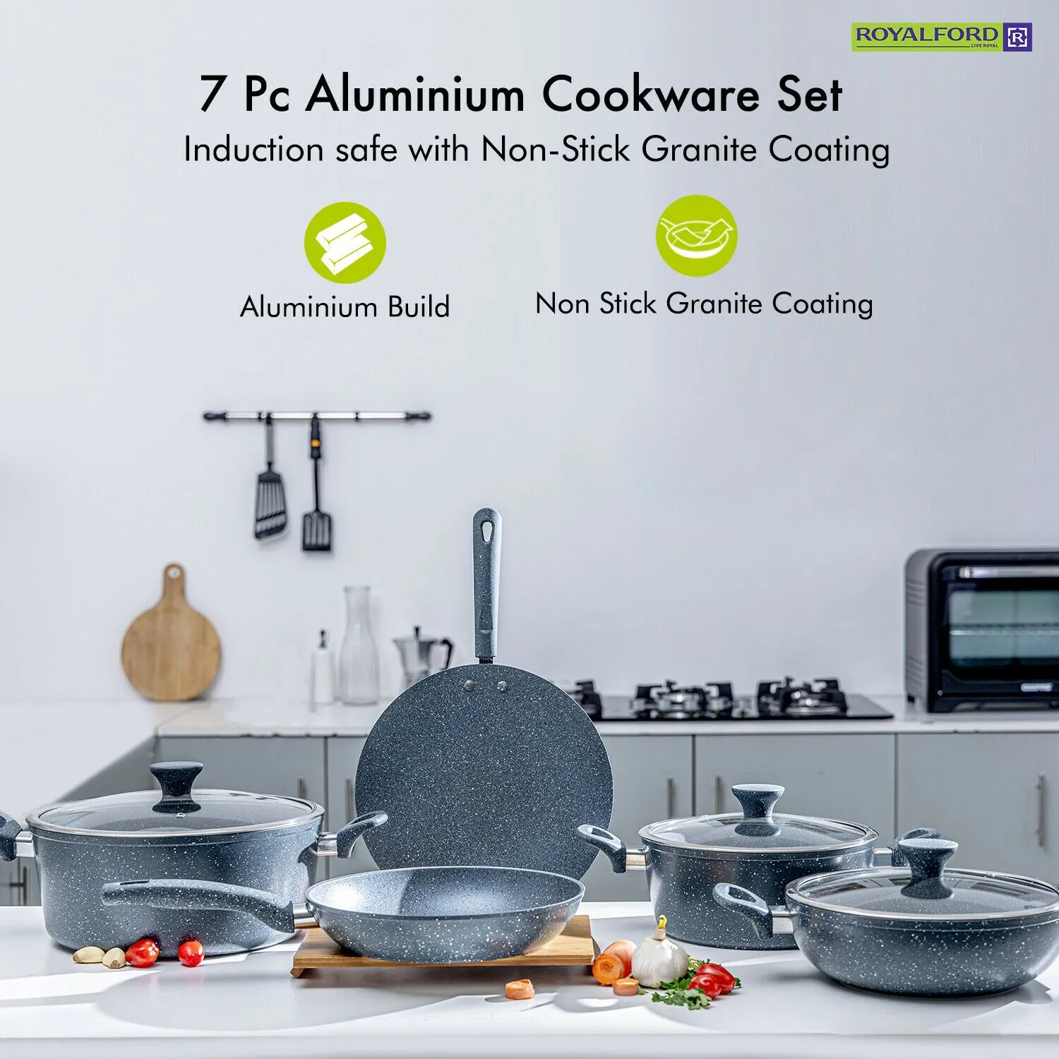 Five-Piece Non-Stick Granite Cookware Set With Utensils