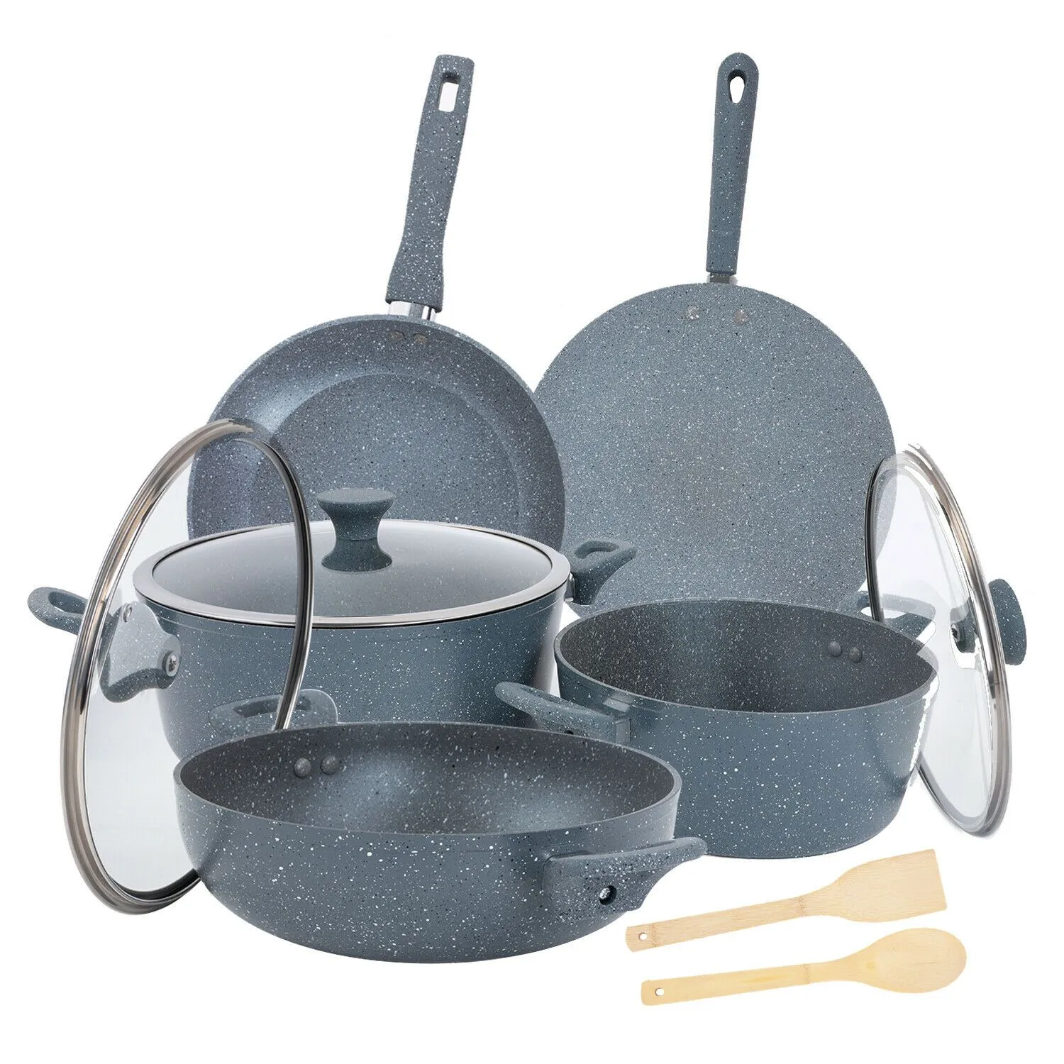 Five-Piece Non-Stick Granite Cookware Set With Utensils