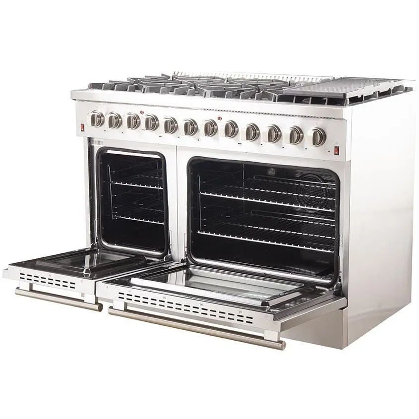 Forno Appliance Package - 48 Inch Dual Fuel Range, Wall Mount Range Hood, 60 Inch Refrigerator, AP-FFSGS6156-48-4