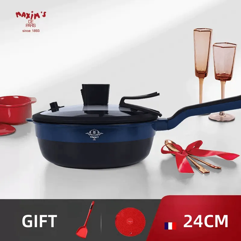 French MAXIM'S Non-Stick Pan Gourmet Household Flat Cooking Induction Cooker Small Multi-Functional Non-Stick Wok