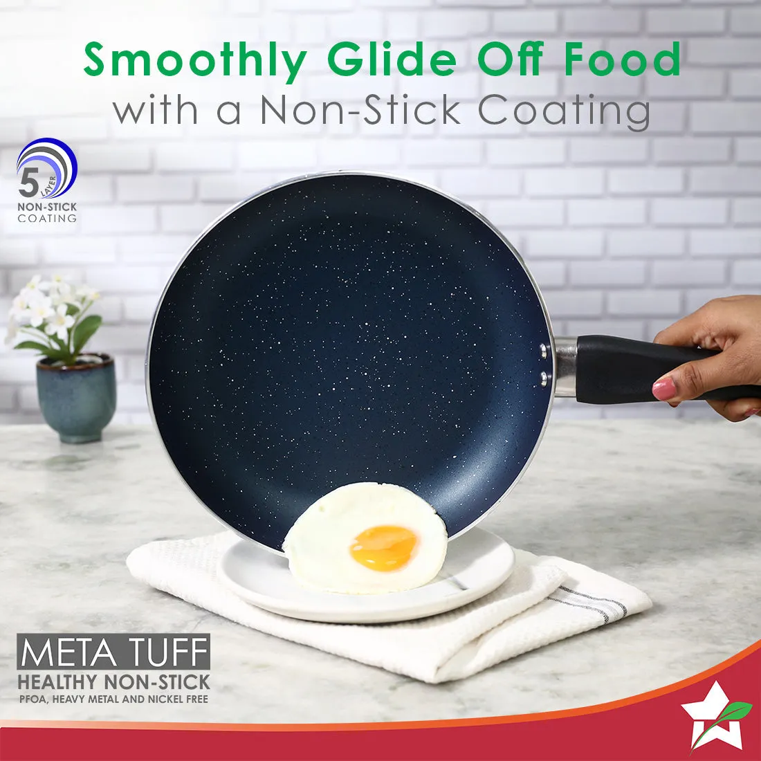 Galaxy Cookware 4 Piece Set | 24 cm Kadhai with Lid, 24 cm Fry Pan, 28 cm Dosa Tawa | Induction Friendly | Cool Touch Bakelite Handles | Pure Grade Aluminium| PFOA Free| 2 Years Warranty | Midnight Blue