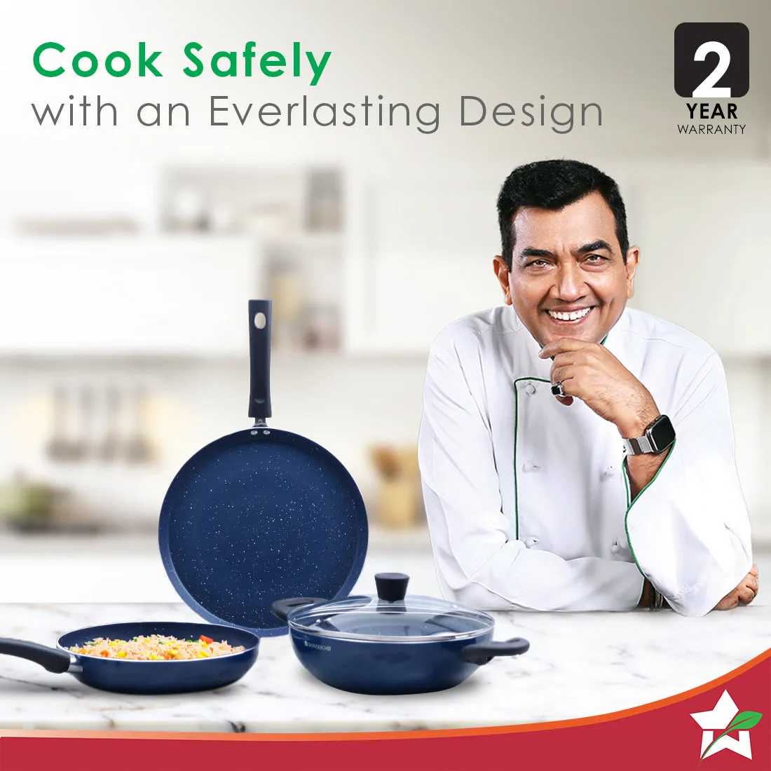 Galaxy Cookware 4 Piece Set | 24 cm Kadhai with Lid, 24 cm Fry Pan, 28 cm Dosa Tawa | Induction Friendly | Cool Touch Bakelite Handles | Pure Grade Aluminium| PFOA Free| 2 Years Warranty | Midnight Blue