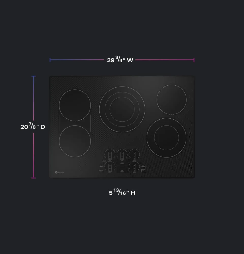 GE Profile PEP9030DTBB 30 Inch Electric Smart Cooktop with 5 Elements, Smooth Glass Surface, SyncBurners, Tri/Dual Ring Elements, Wi-Fi, Guided Cooking, Touch Controls, Power Boil, Precision Temperature Control, and ADA Compliant