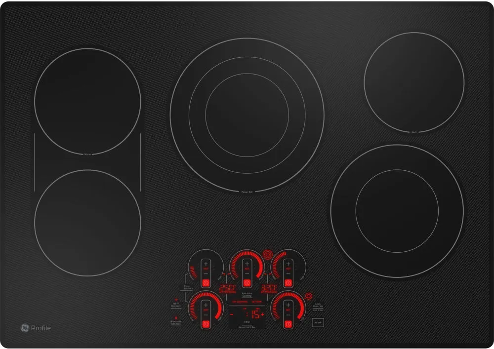 GE Profile PEP9030DTBB 30 Inch Electric Smart Cooktop with 5 Elements, Smooth Glass Surface, SyncBurners, Tri/Dual Ring Elements, Wi-Fi, Guided Cooking, Touch Controls, Power Boil, Precision Temperature Control, and ADA Compliant