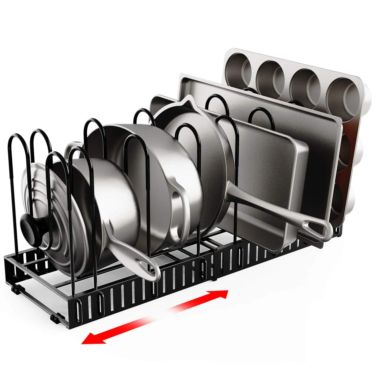 Geekdigg Pot Organizer Rack For Cabinet, Expandable 8  Pans Pots Lid Organizer Rack