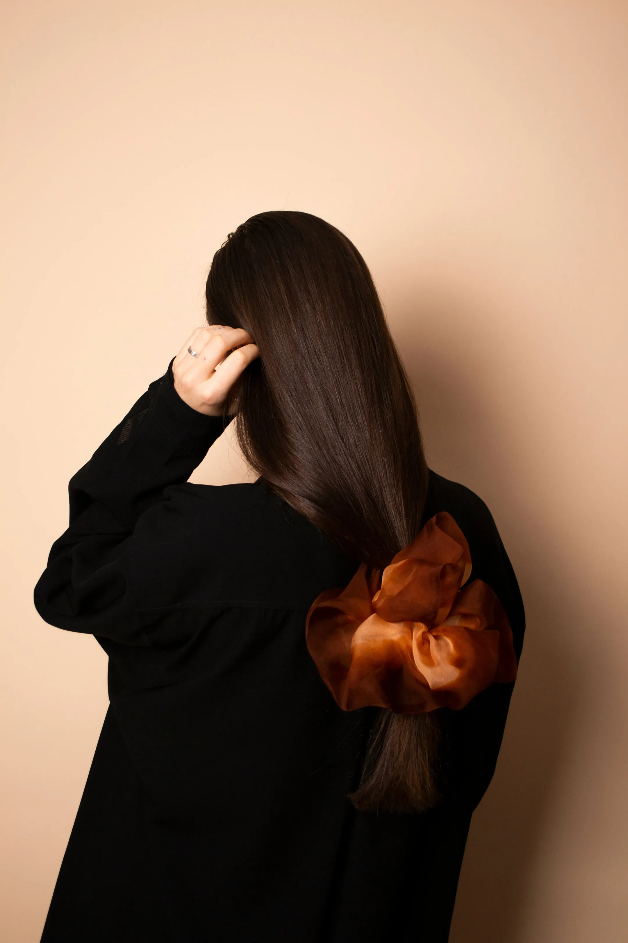 Giga Scrunchie Hand Dyed Orange Brown Duo