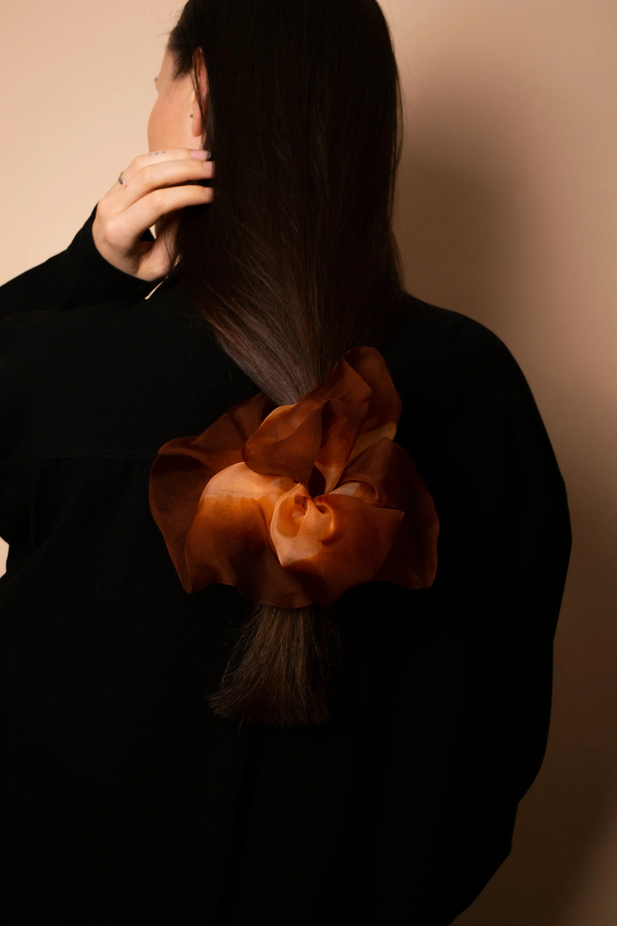 Giga Scrunchie Hand Dyed Orange Brown Duo