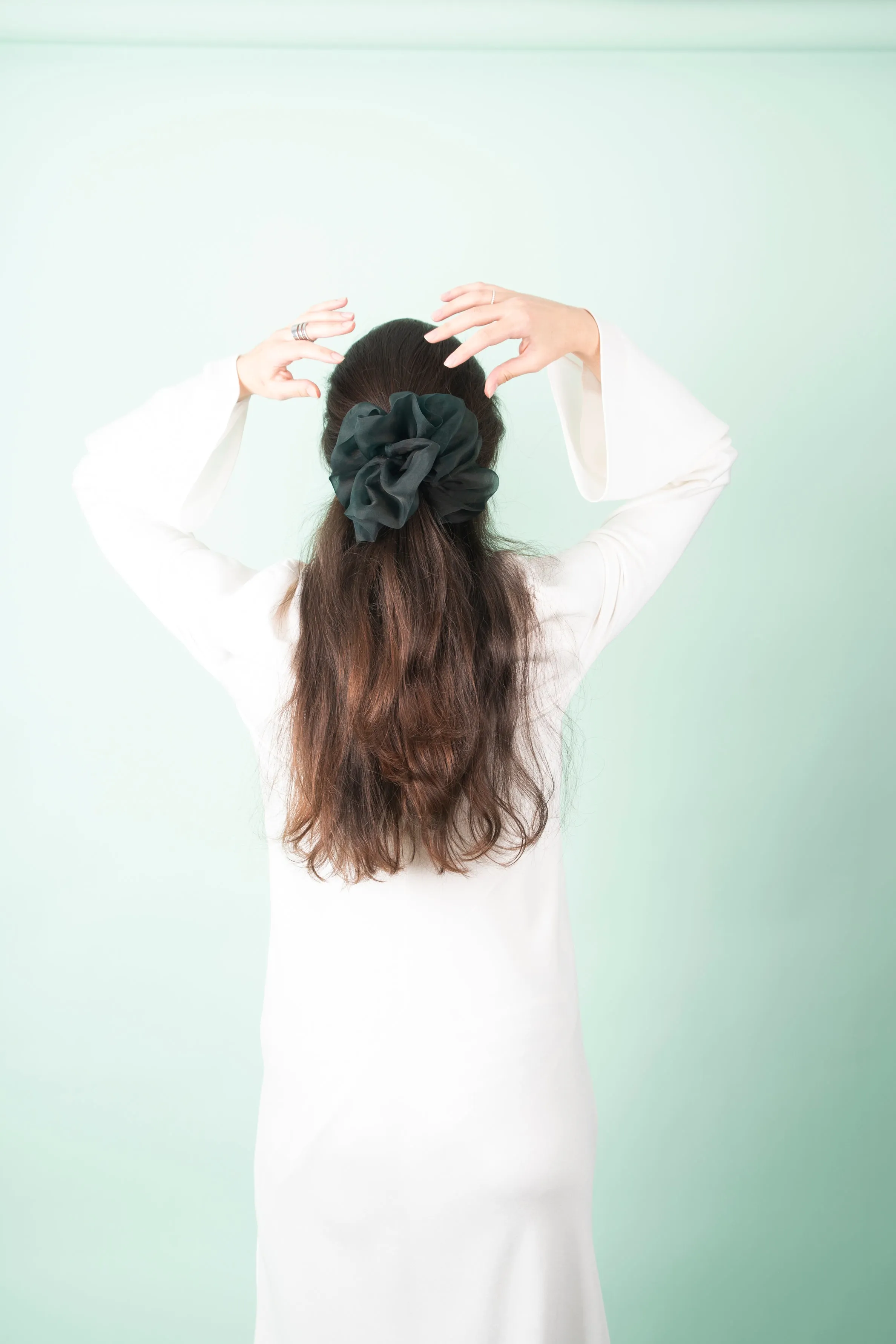 Giga Scrunchie in Hand Dyed Forest Green Organza